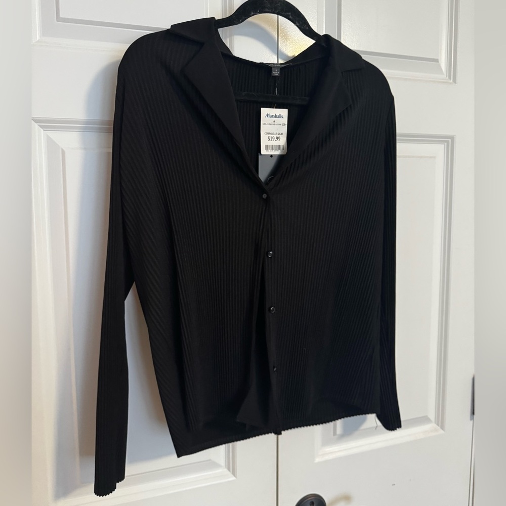 Adrianna Papell Black Ribbed Top